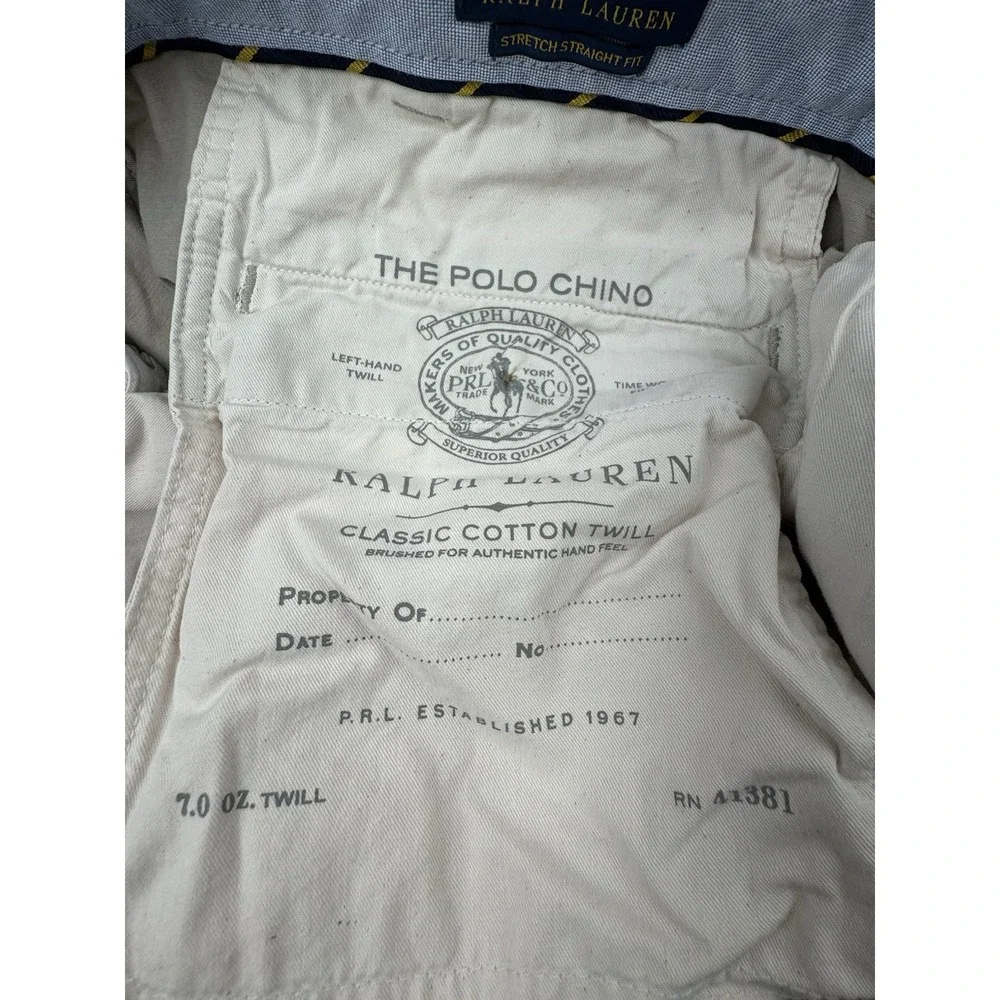 Polo Ralph Lauren Chino Pants Sz 38x30 Beige Flat Front‎ Stretch Straight Fit